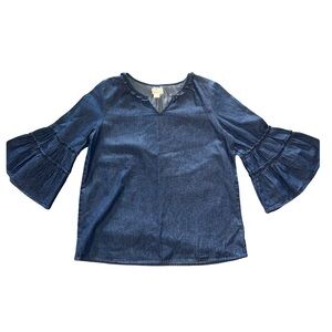 Tres Jolie Women’s Bell Sleeved Cotton Denim Top Medium Like New